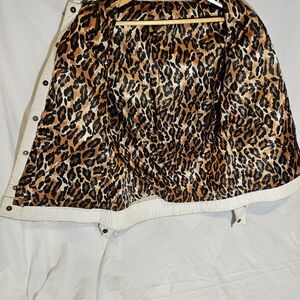 Vintage White leather jacket, lined with Leopard Print satin